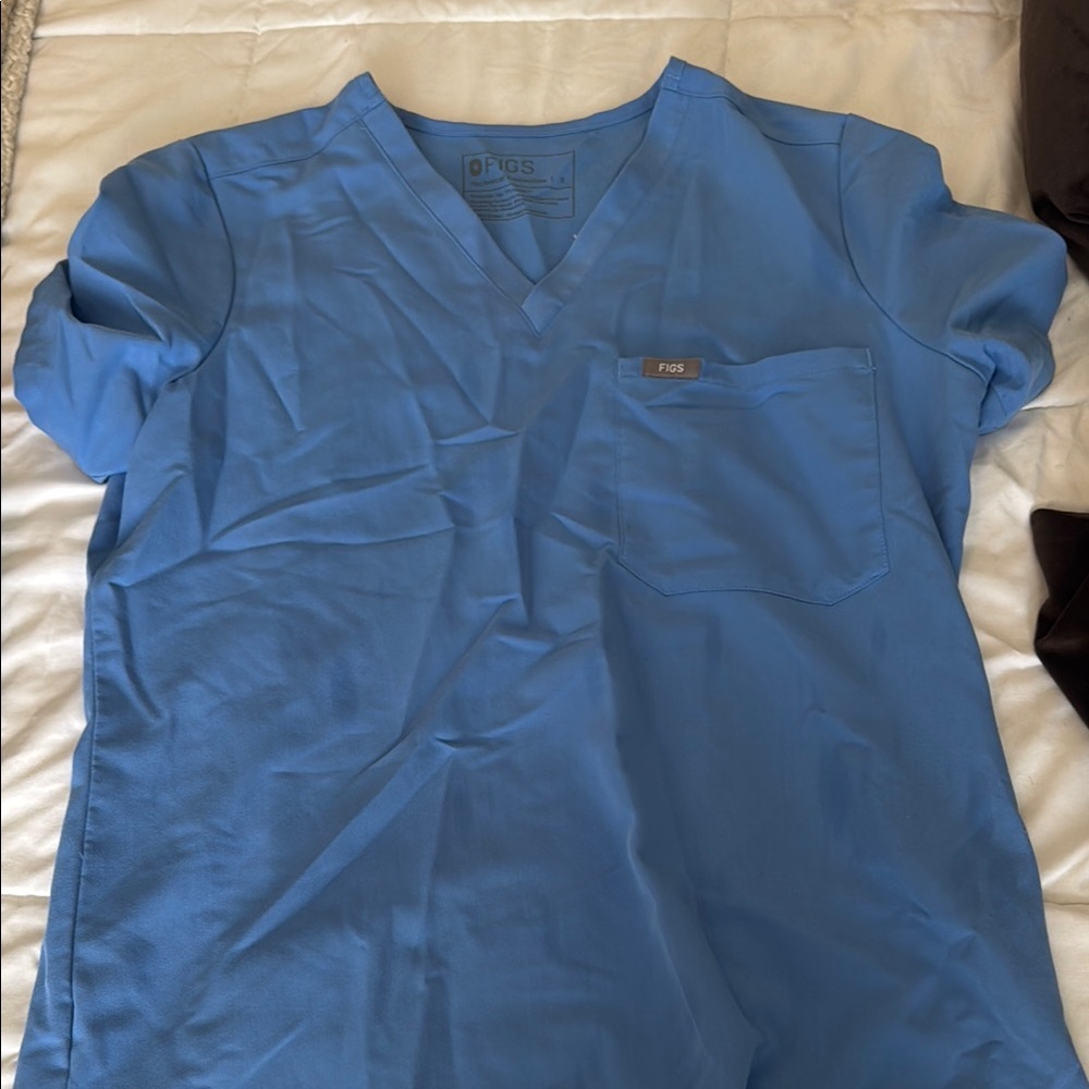 Figs Classic Blue V-Neck Scrub Top